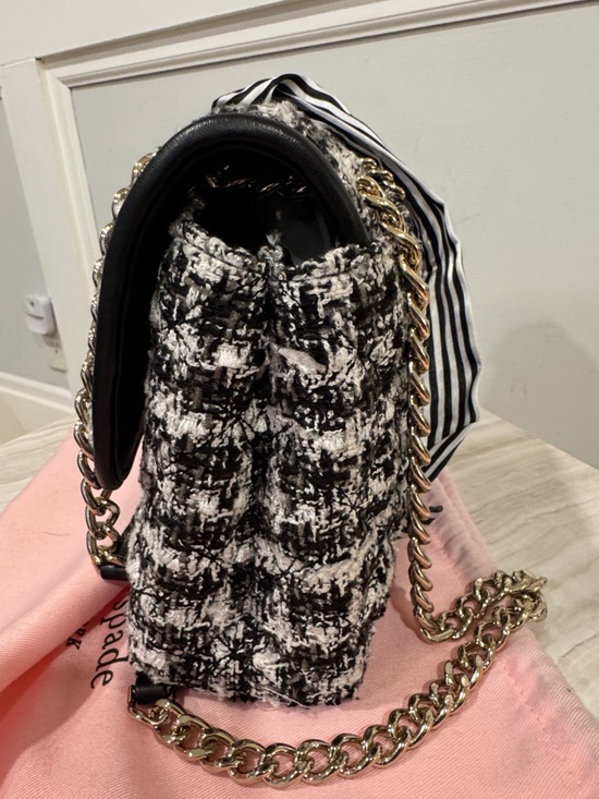 Kate Spade Natalia Black & White Tweed Convertible Chain Shoulder Crossbody Bag - Picture 6 of 17